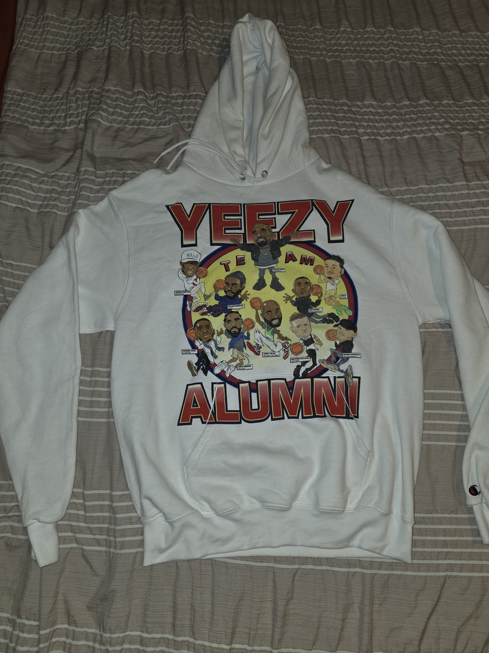 Yeezy White Alumni Graphic Hoodie with Multicolor Team Print